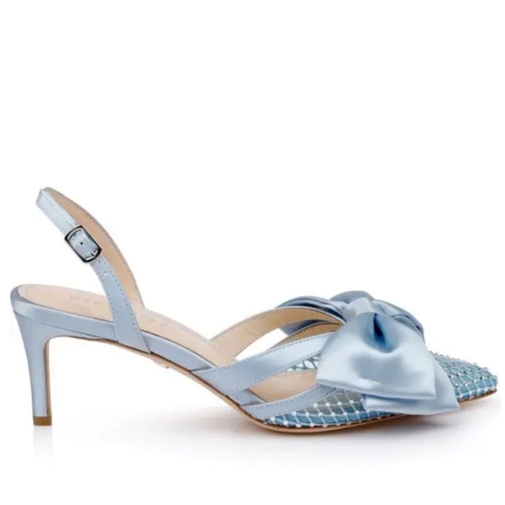 🌹DEE OCLEPPO🌹Brazil Satin Bow Slingback Pumps In Blue Size: 6.5 - Picture 2 of 12